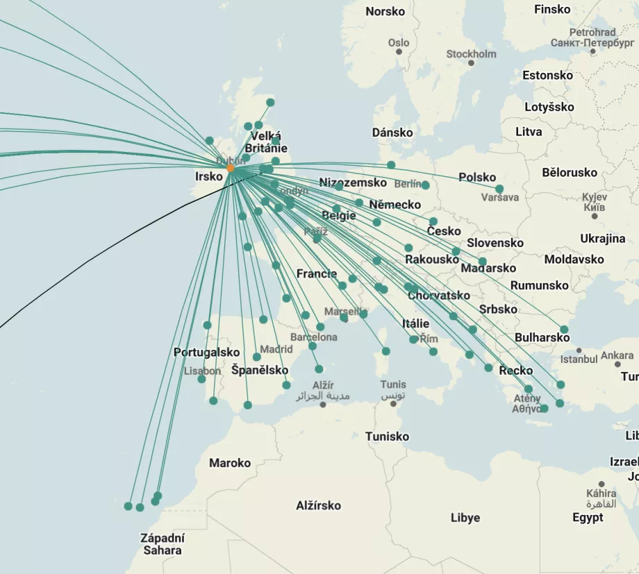 "Aer Lingus" maršruto žemėlapis
