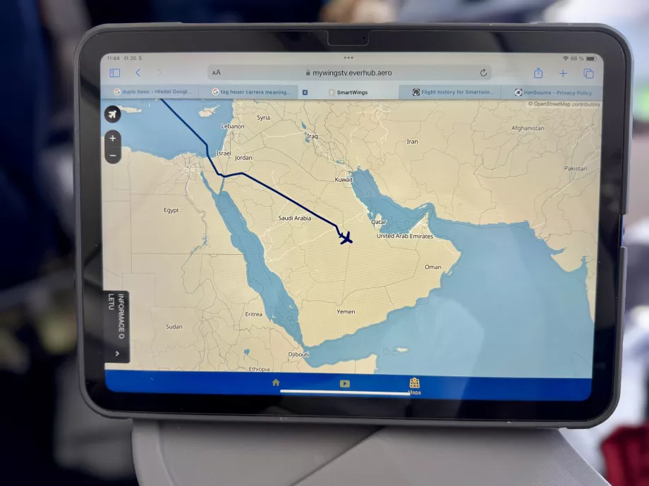 Skrydžių žemėlapis iš Prahos į Salalą