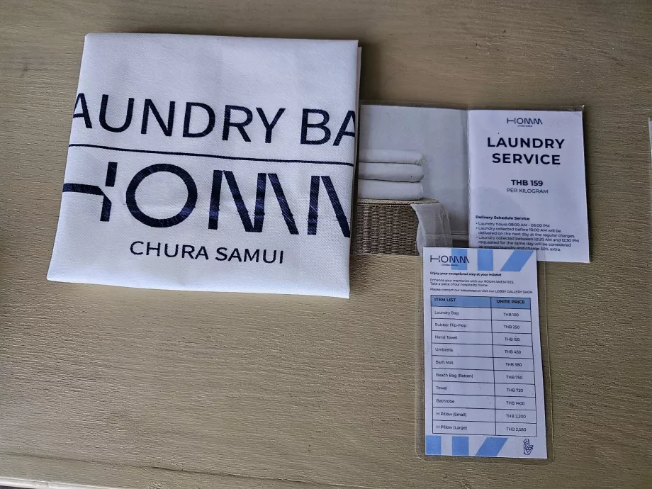 Skalbinių krepšys ir kainų sąrašas