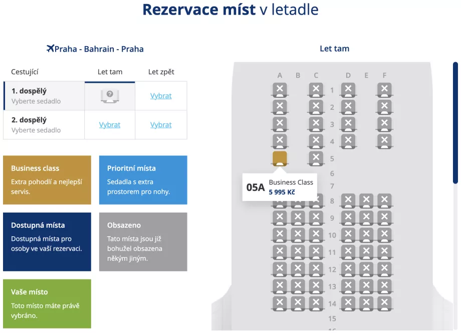 Verslo klasės vietų lėktuve pasirinkimas