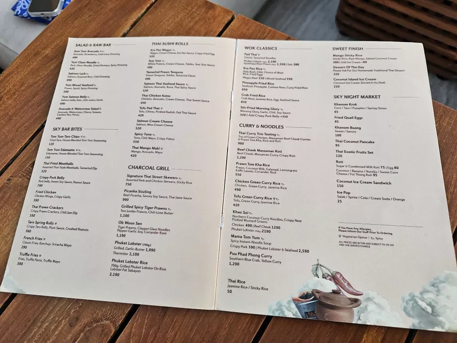 Akara Sky Hanuman - meniu, maistas