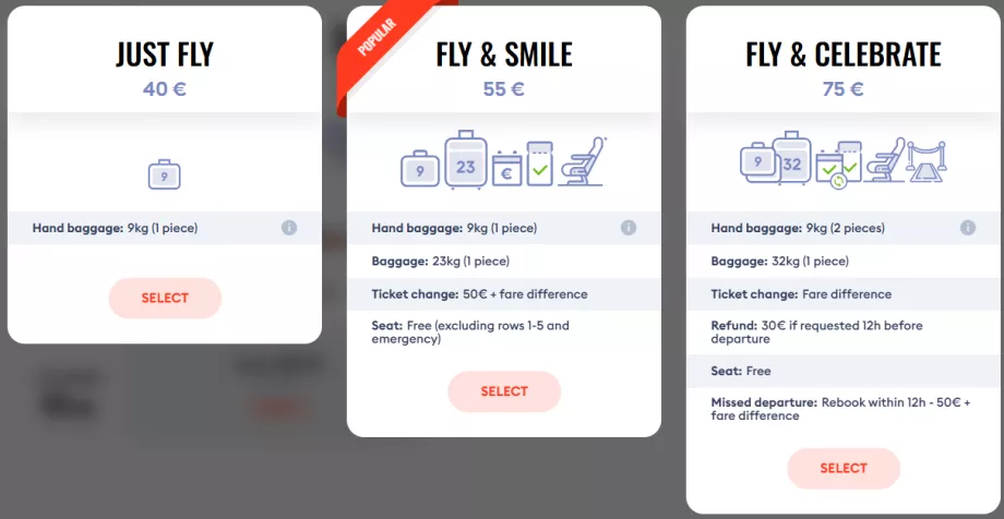 "SkyUp Airlines" tarifų klasės