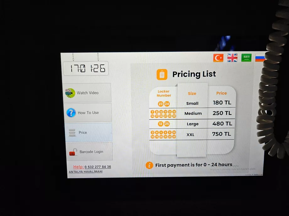 Bagažo saugojimo kainoraštis