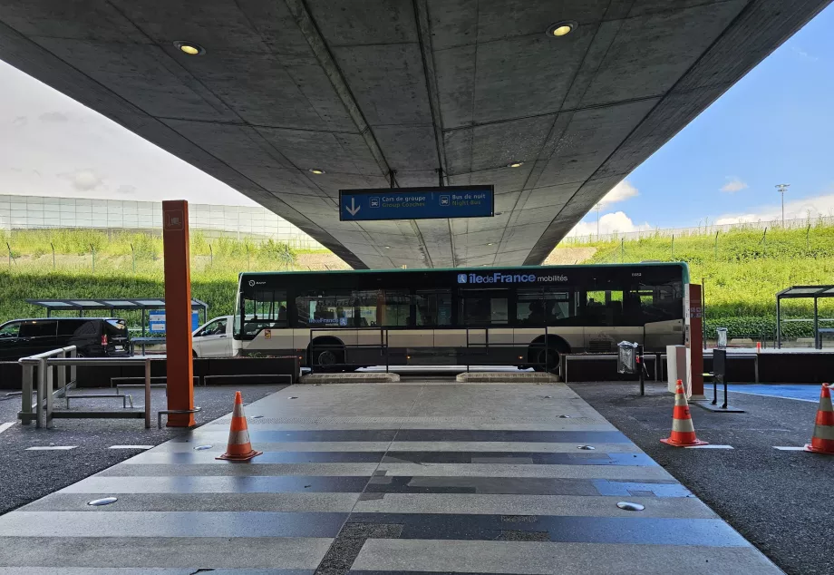 350 numeriu pažymėtas autobusas priešais 1 terminalą