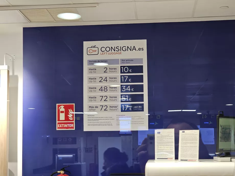 Bagažo saugojimo kainoraštis