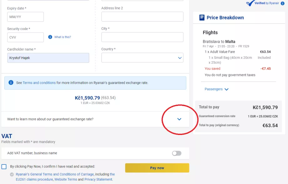 Spustelėkite raudoname apskritime pavaizduotą rodyklę