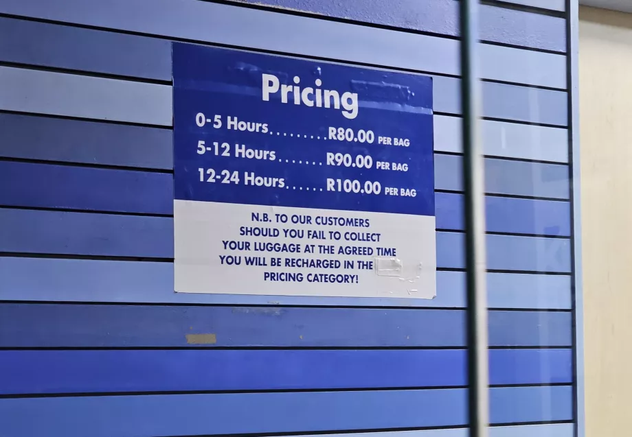 Bagažo saugojimo kainoraštis