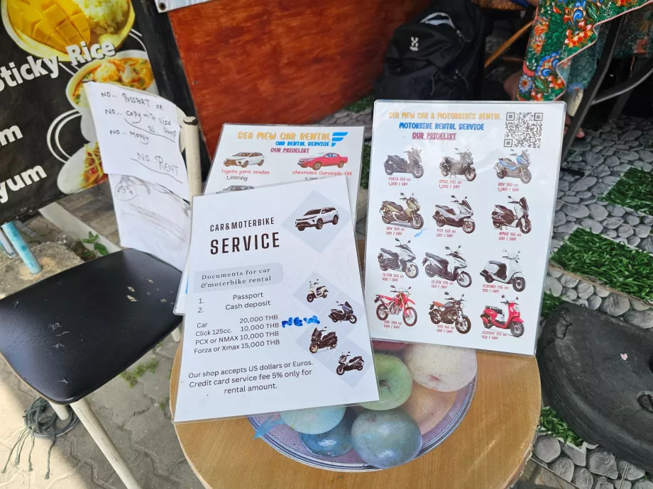 Motorolerių nuomos kainų sąrašas