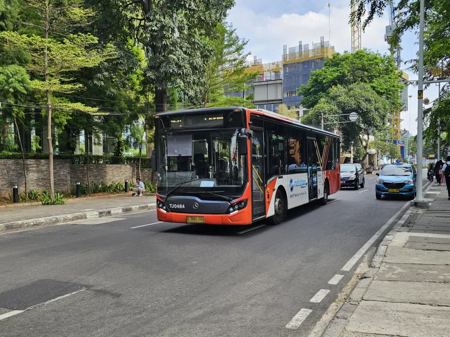 Lėtesni raudonos ir baltos spalvos autobusai