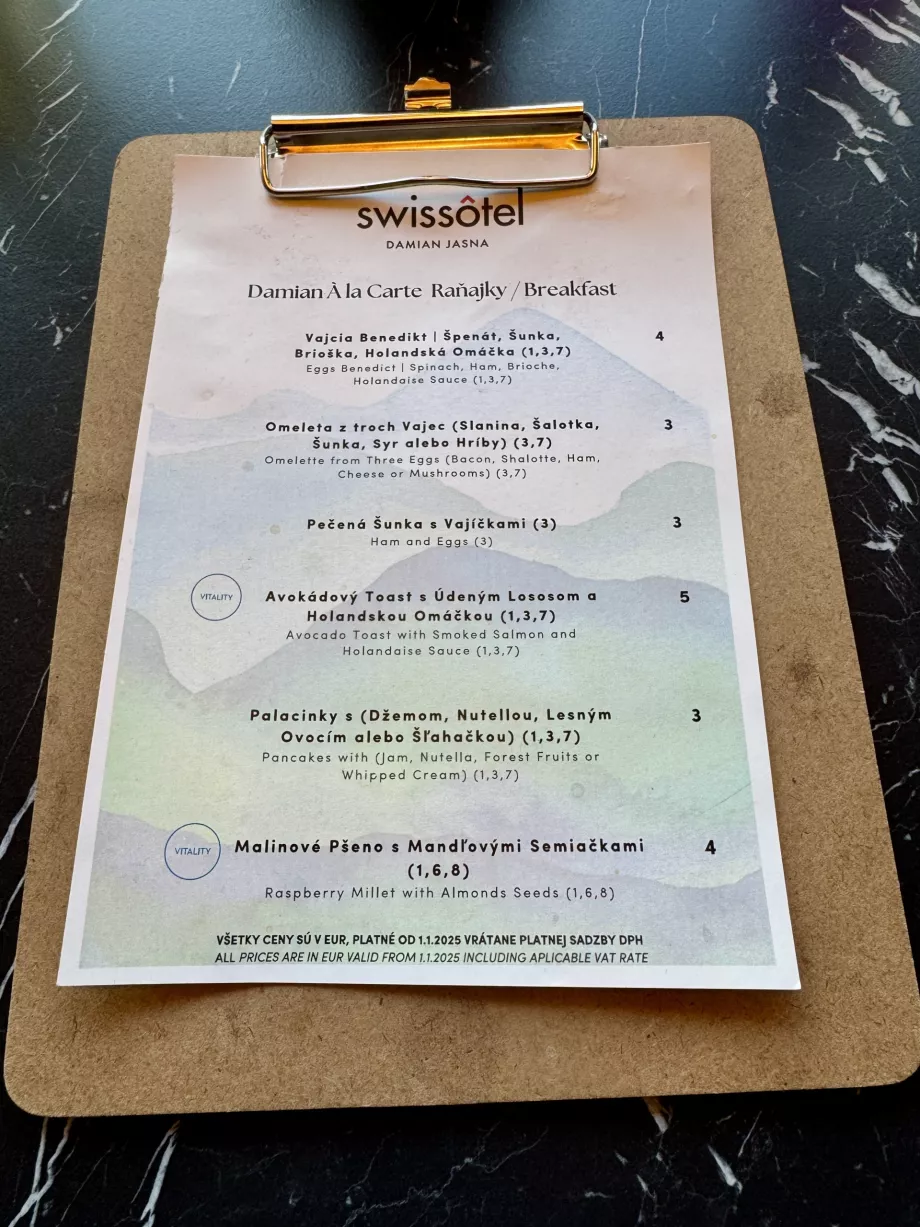 A la Carte pusryčių meniu