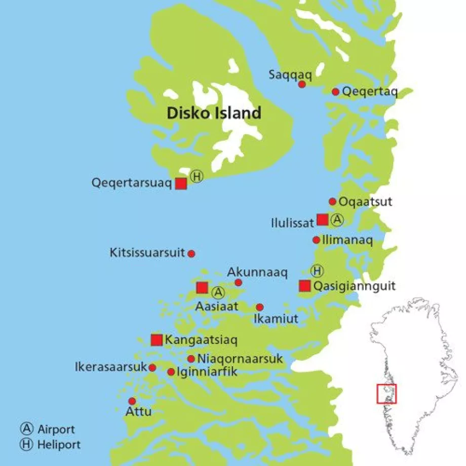 Disko Bay miestų žemėlapis