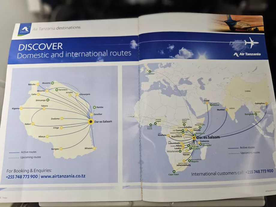 "Air Tanzania" 2025 krypčių žemėlapis