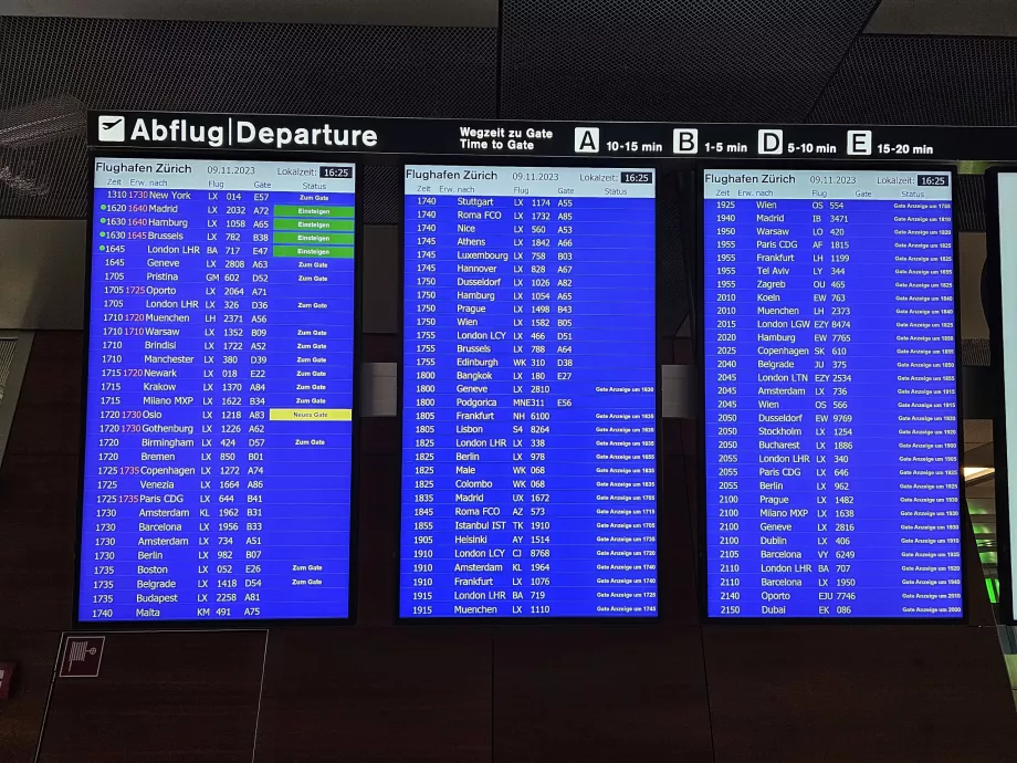 Išvykimo lentos Ciurichas