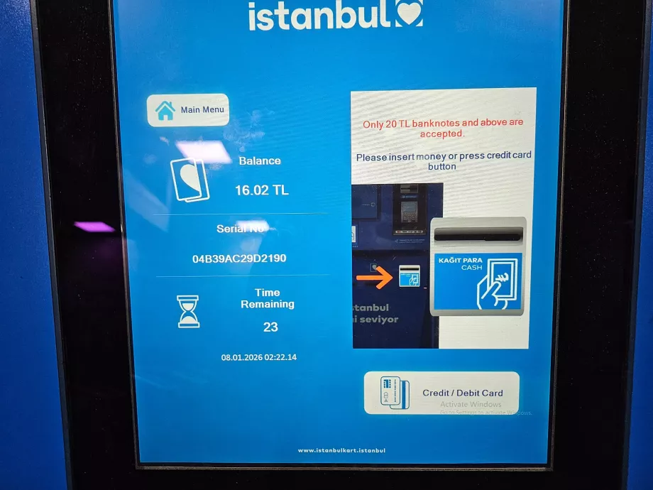 "IstanbulKart" įkrovimo mašina