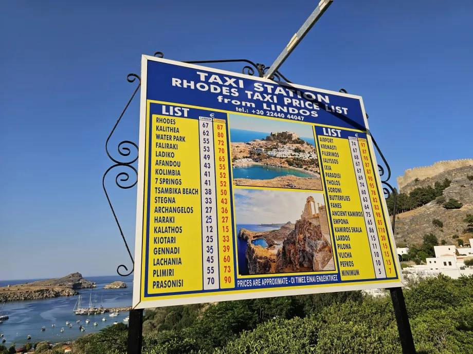 Taksi tarifai nuo Lindos
