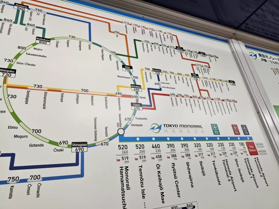 Vienuolynų ir JR traukinių bilietų žemėlapis