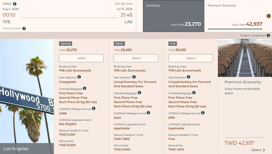 STARLUX tarifų klasės