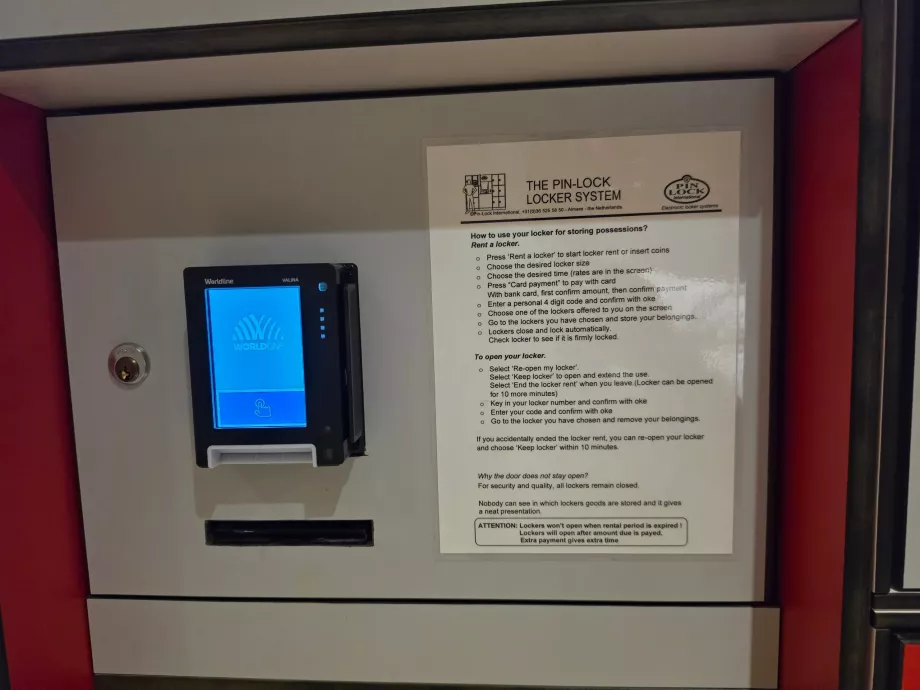 Bagažo spintelės, atsiskaitymas kortele