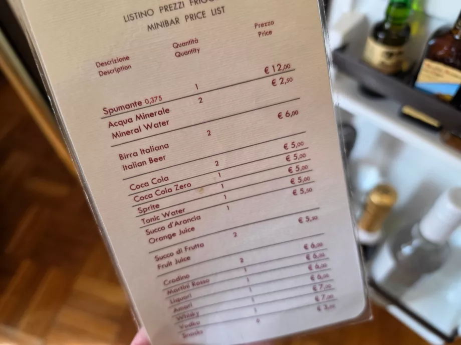 Kainoraštis minibaras