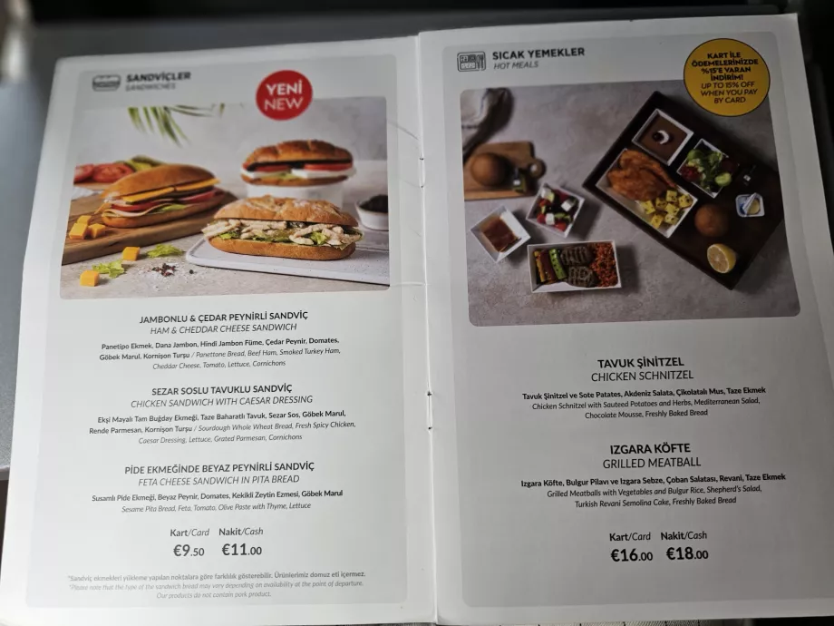 "Pegasus Airlines" meniu