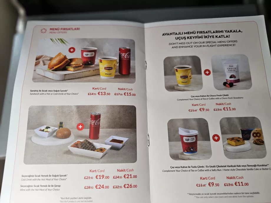 "Pegasus Airlines" meniu