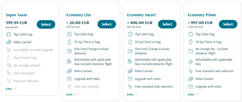 "Oman Air" tarifas