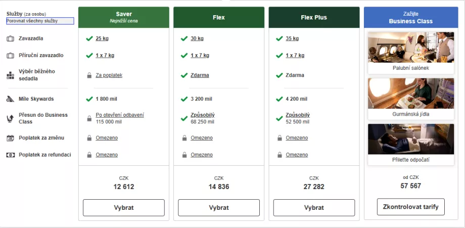 "Emirates" ekonominės klasės bilietų kainos